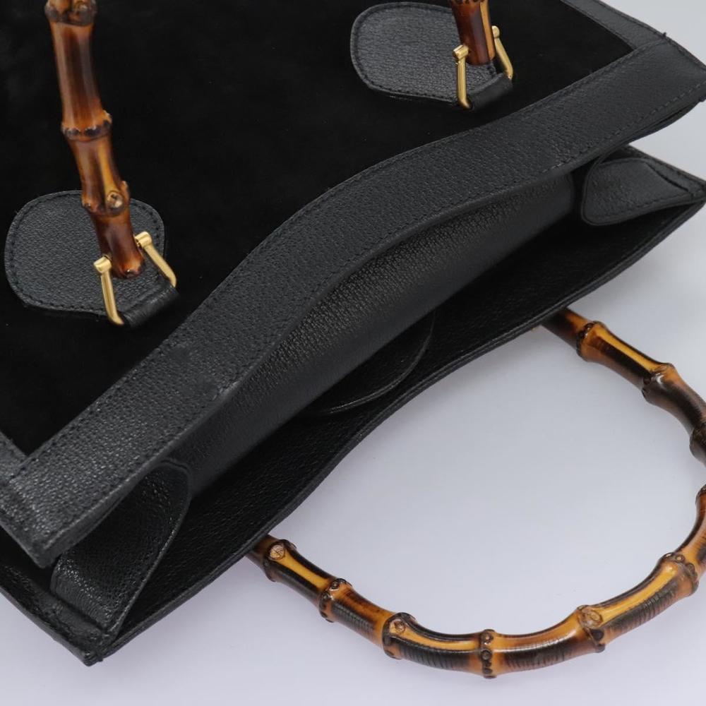 GUCCI Bamboo Hand Bag Suede Black Gold 002 2853 0260 0 Auth fm4365 - Picture 6 of 16